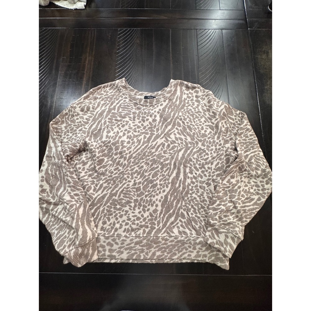 Rails Animal Print Sweatshirt Womens Large Taupe Zebra Leopard Crew Neck Top